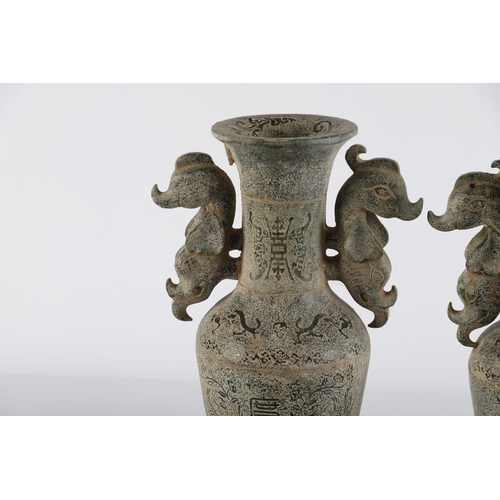 481 - PAIR CHINESE COMPOSITE JADE URNS