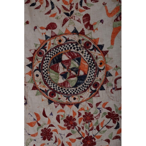 494 - ANTIQUE INDIAN SILK EMBROIDERED WALL HANGING