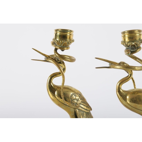 504 - PAIR OF REGENCY PERIOD BRASS STORK-STEMMED CANDLESTICKS