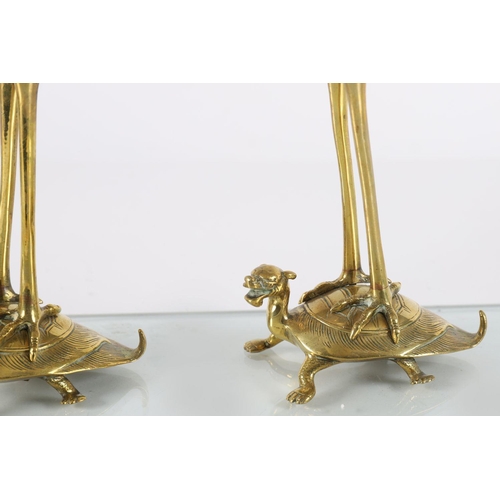 504 - PAIR OF REGENCY PERIOD BRASS STORK-STEMMED CANDLESTICKS