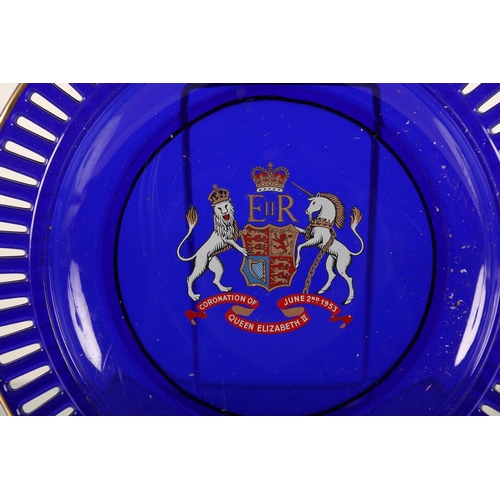 531 - BRISTOL BLUE GLASS RETICULATED CORONATION PLATE