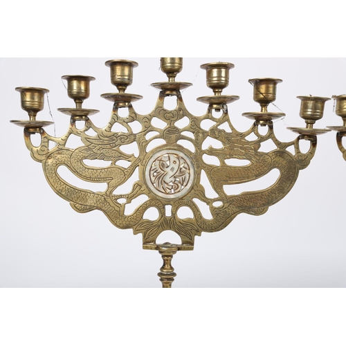 564 - PAIR OF EARLY 20TH-CENTURY ENGRAVED BRASS CANDELABRA