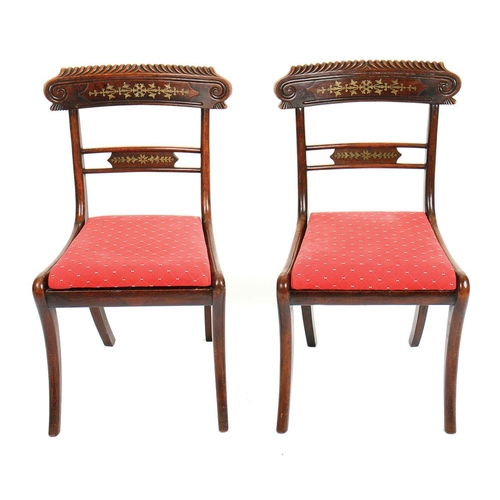 58 - WITHDRAWN PAIR OF BRASS INLAID SABRE LEGGED SIDE CHAIRS