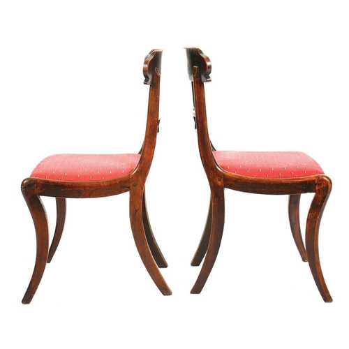 58 - PAIR OF BRASS INLAID SABRE LEGGED SIDE CHAIRS