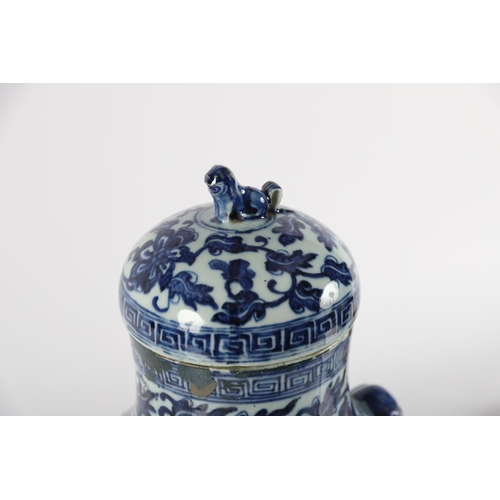 582 - CHINESE QING BLUE & WHITE URN AND COVER