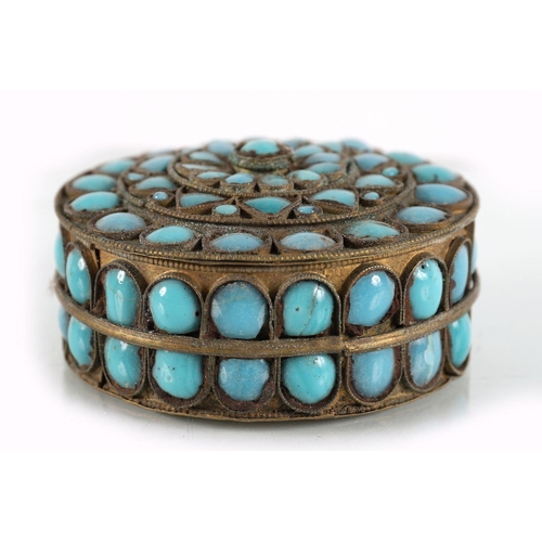 60 - TIBETAN TURQUOISE ENCRUSTED BOX & COVER