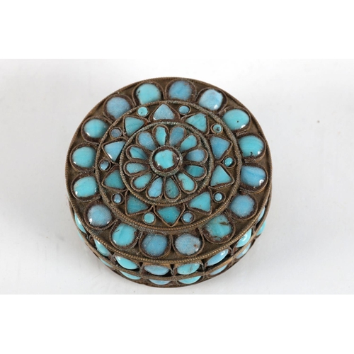 60 - TIBETAN TURQUOISE ENCRUSTED BOX & COVER