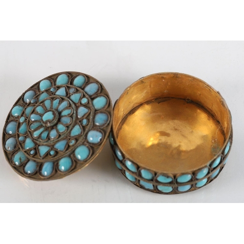 60 - TIBETAN TURQUOISE ENCRUSTED BOX & COVER