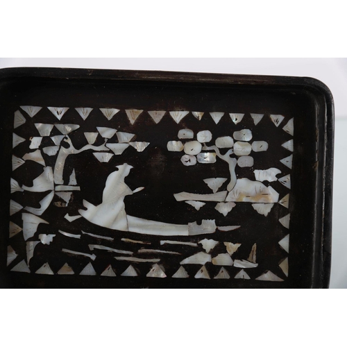 610 - CHINESE MOTHER O'PEARL INLAID HARDWOOD TRAY