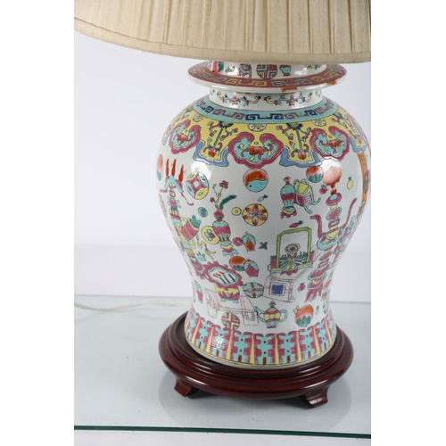 616 - LARGE CHINESE FAMILLE ROSE STEMMED TABLE LAMP