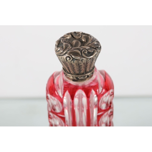 645 - 19TH-CENTURY SILVER-MOUNTED CRANBERRY GLASS PERFUME BOTTLE