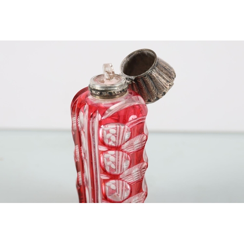 645 - 19TH-CENTURY SILVER-MOUNTED CRANBERRY GLASS PERFUME BOTTLE