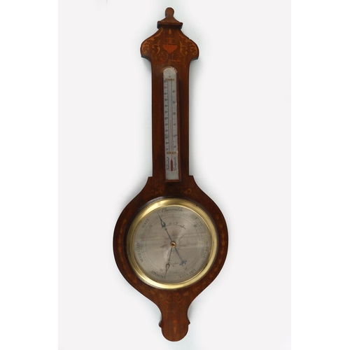 66 - EDWARDIAN MAHOGANY AND MARQUETRY BAROMETER