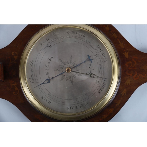 66 - EDWARDIAN MAHOGANY AND MARQUETRY BAROMETER