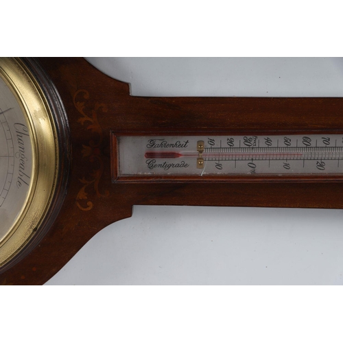 66 - EDWARDIAN MAHOGANY AND MARQUETRY BAROMETER