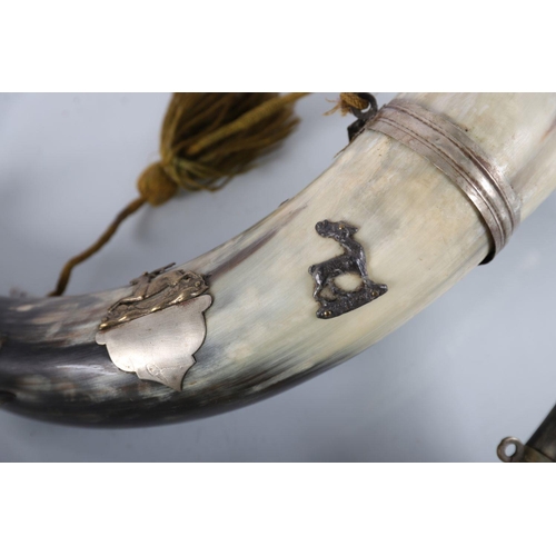 667 - PAIR OF 19TH-CENTURY SILVER-PLATED HUNTING HORNS