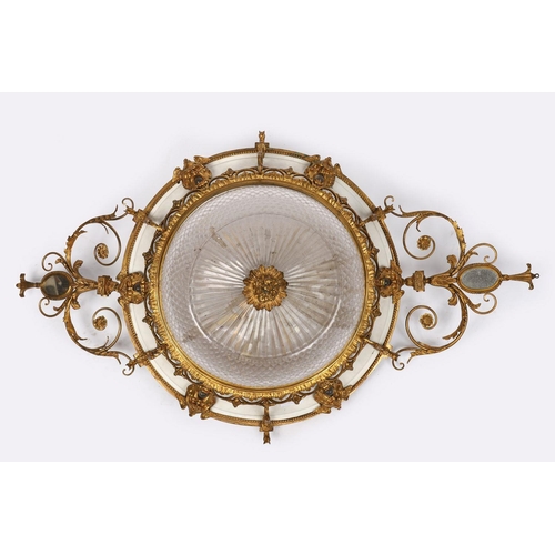 91 - EDWARDIAN ORMOLU & CUT-GLASS LIGHT FITTING