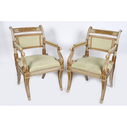 94 - PAIR OF PARCEL-GILT & PAINTED ELBOW CHAIRS