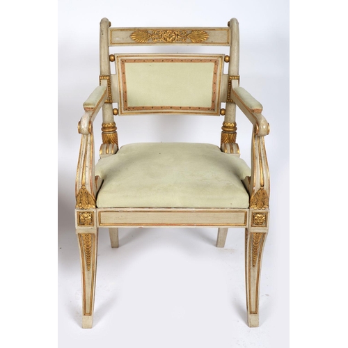 94 - PAIR OF PARCEL-GILT & PAINTED ELBOW CHAIRS