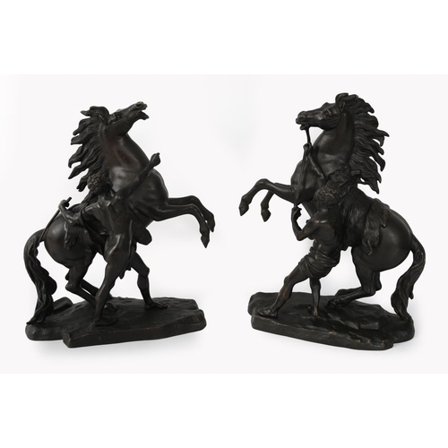 124 - PAIR OF 19TH-CENTURY BRONZE AND MARLEY HORSES