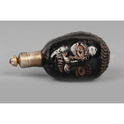 1353 - 19TH-CENTURY SILVER-MOUNTED MASK SNUFF BOTTLE