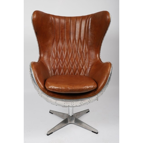 137 - DESIGNER AVIATION LEATHER AND CHROME DESK CHAIR