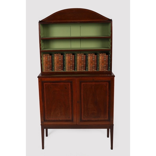 141 - GEORGE III MAHOGANY & INLAID OPEN BOOKCASE ON STAND