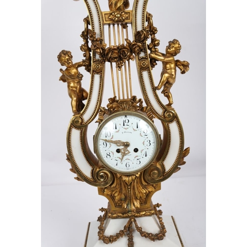 150 - 19TH-CENTURY ORMOLU AND WHITE MARBLE CLOCK GARNITURE