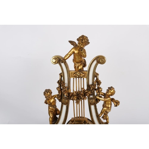 150 - 19TH-CENTURY ORMOLU AND WHITE MARBLE CLOCK GARNITURE