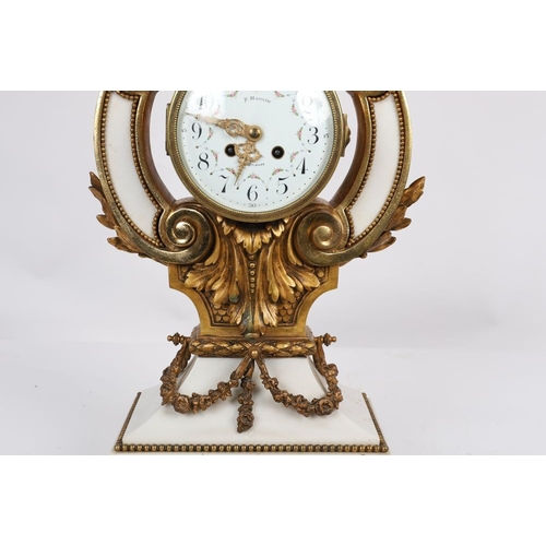 150 - 19TH-CENTURY ORMOLU AND WHITE MARBLE CLOCK GARNITURE