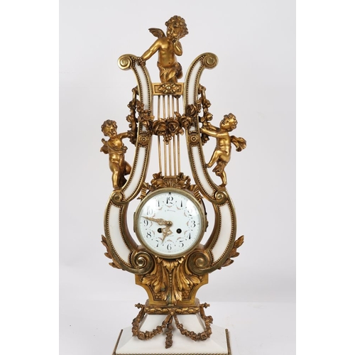 150 - 19TH-CENTURY ORMOLU AND WHITE MARBLE CLOCK GARNITURE