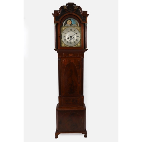 153 - GEORGIAN MAHOGANY & INLAID LONG CASED CLOCK