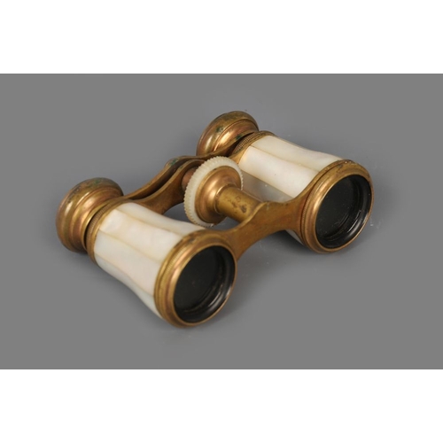 1566 - PAIR OF BRASS AND PEARL OPERA GLASSES