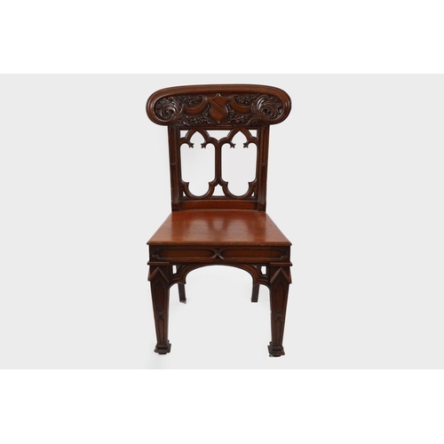 158 - REGENCY GOTHIC REVIVAL MAHOGANY ARMORIAL HALL CHAIR, CIRCA 1820