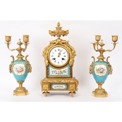 165 - 3-PIECE 19TH-CENTURY ORMOLU & SEVRES CLOCK GARNITURE