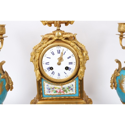 165 - 3-PIECE 19TH-CENTURY ORMOLU & SEVRES CLOCK GARNITURE