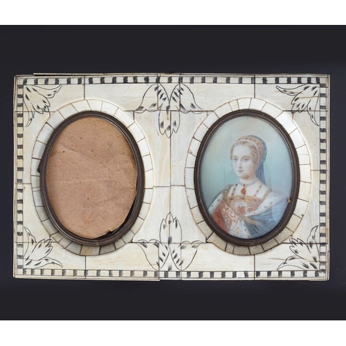 172 - 19TH-CENTURY DOUBLE MINIATURE PORTRAIT FRAME