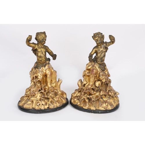 173 - PAIR 18TH-CENTURY CARVED GILT WOOD AND BRONZE PUTTI