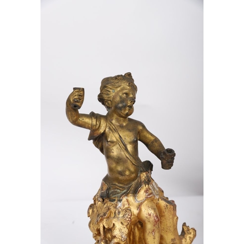 173 - PAIR 18TH-CENTURY CARVED GILT WOOD AND BRONZE PUTTI