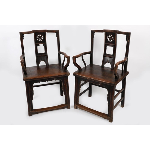 178 - PAIR CHINESE QING ELM CEREMONIAL CHAIRS