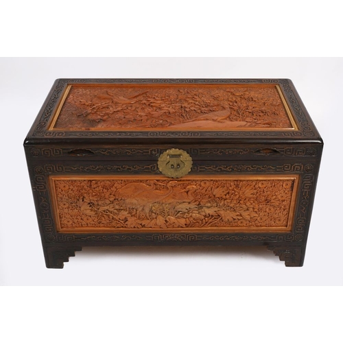 267 - CHINESE CARVED CEDAR WOOD CHEST