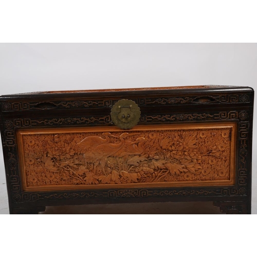 267 - CHINESE CARVED CEDAR WOOD CHEST