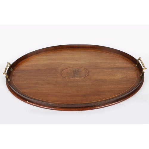 302 - 19TH-CENTURY MAHOGANY AND INLAID OVAL 2-HANDLED TRAY