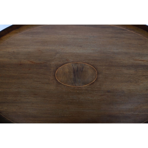 302 - 19TH-CENTURY MAHOGANY AND INLAID OVAL 2-HANDLED TRAY