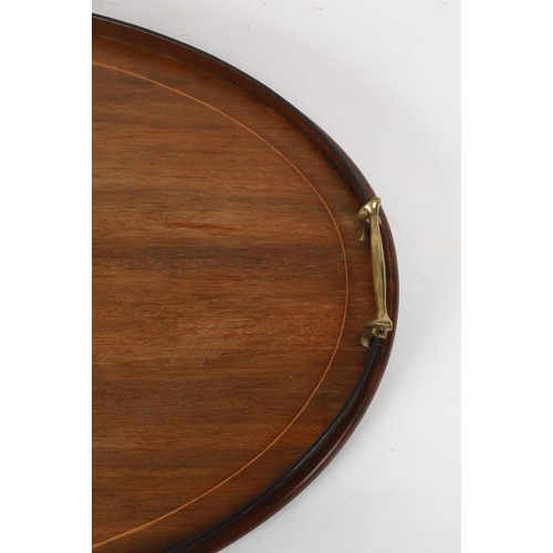 302 - 19TH-CENTURY MAHOGANY AND INLAID OVAL 2-HANDLED TRAY