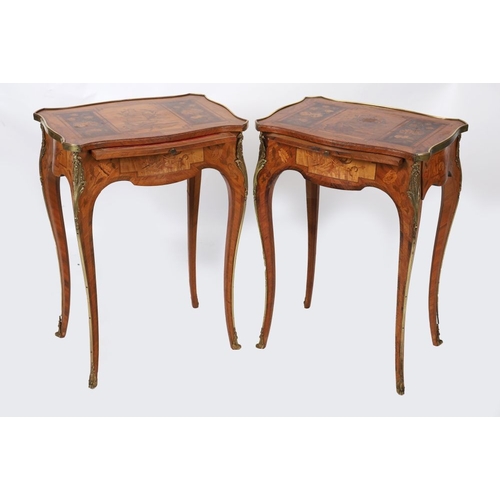 331 - PAIR 19TH-CENTURY FRENCH ORMOLU-MOUNTED KINGWOOD & MARQUETRY SIDE TABLES