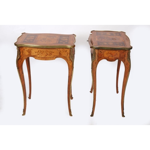 331 - PAIR 19TH-CENTURY FRENCH ORMOLU-MOUNTED KINGWOOD & MARQUETRY SIDE TABLES