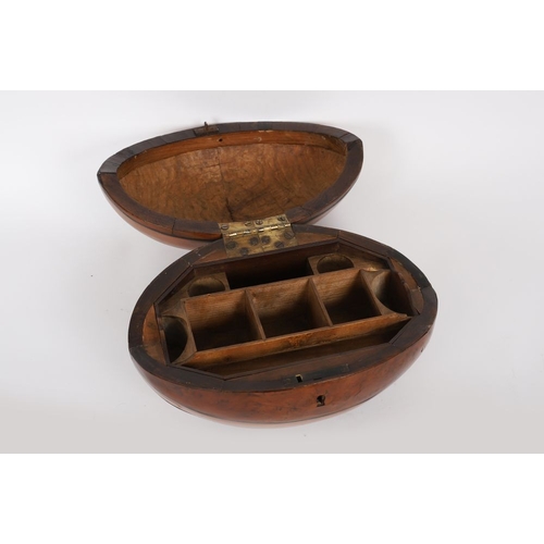 345 - 19TH-CENTURY NOVELTY YEW WOOD & SATINWOOD WORK BOX