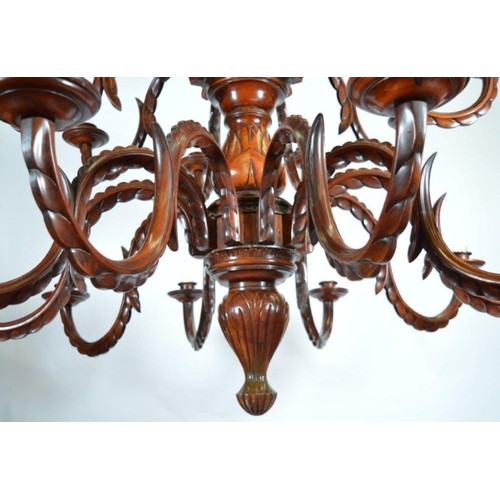 350 - EXTREMELY LARGE 4-TIER CARVED MAHOGANY CHANDELIER