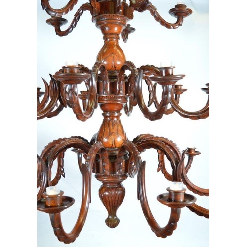 350 - EXTREMELY LARGE 4-TIER CARVED MAHOGANY CHANDELIER